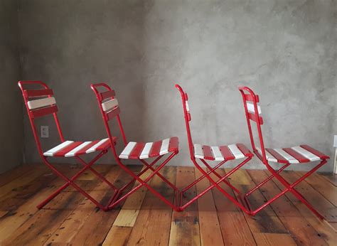 Vintage Folding Bistro Metal and Wood Slat Chairs