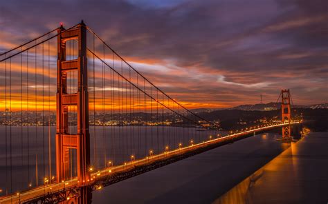 California, San Francisco Bridge, Golden Gate, beautiful evening, dusk, lights wallpaper ...