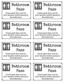 Bathroom Passes Printable - Black and White - Great for Classroom Management