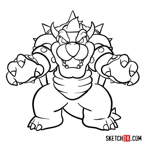 How to draw Bowser from Super Mario games - Step by step drawing tutorials