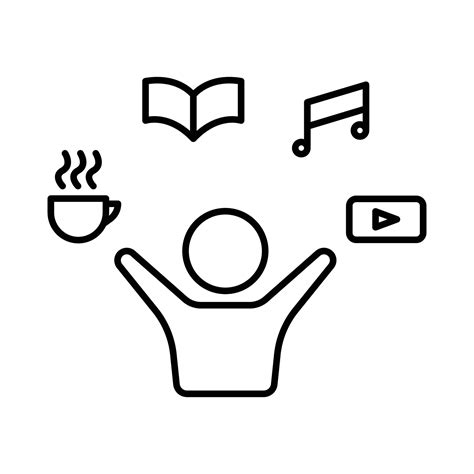 Hobby icon illustration. people icon with coffee cup, book, music, video. icon related to ...