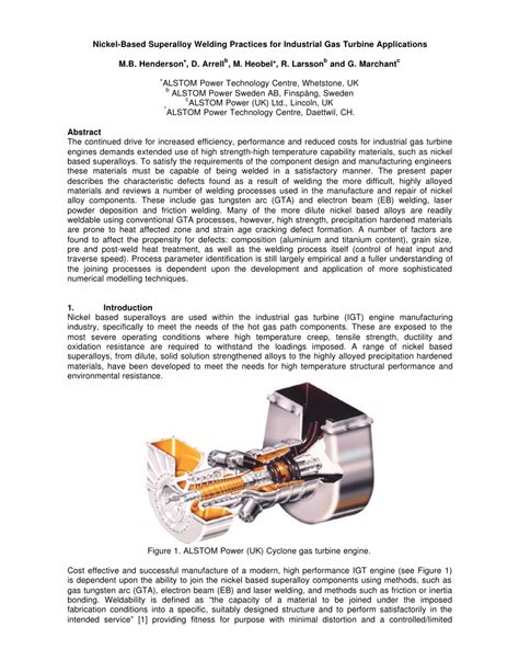 (PDF) Nickel based superalloy welding practices for industrial gas turbine applications