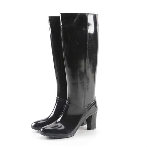 Women's Andrew Geller Black Rubber High-Heeled Tall Rain Boots | EBTH