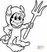 Boy Dressed As A Devil Holding Pitchfork Coloring Page  Free sketch template