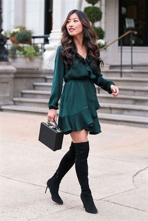 Over the knee boots outfit | Cocktail Dresses For Winter | Cocktail ...