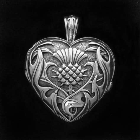 Pendant: Heart and Scottish Thistle Locket – Sterling Silver | Celtic Jackalope