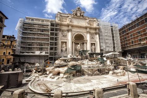 Trevi Fountain Restoration. Rome, Italy. Day. Editorial Stock Image - Image of landmark, city ...