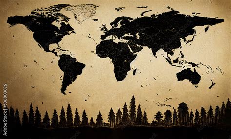 Forest world map for poster and decoration, with fir trees landscape ...