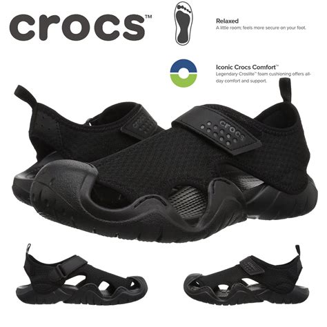 Crocs Men's Swiftwater Water Sandals Waterproof Shoes - Black/Black