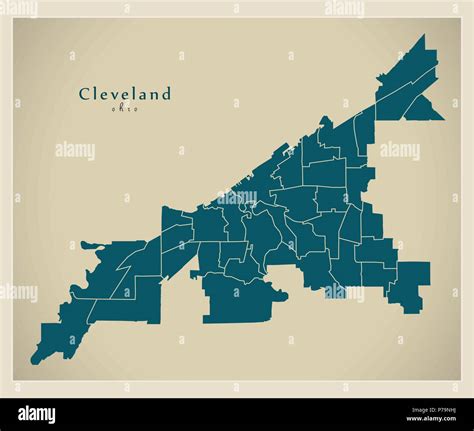 Modern City Map - Cleveland Ohio city of the USA with neighborhoods ...