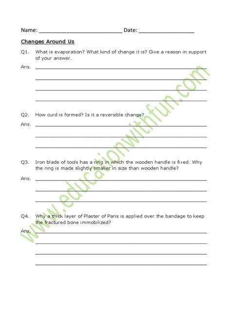 Changes Around Us Worksheet 6 | Evaporation | Plaster