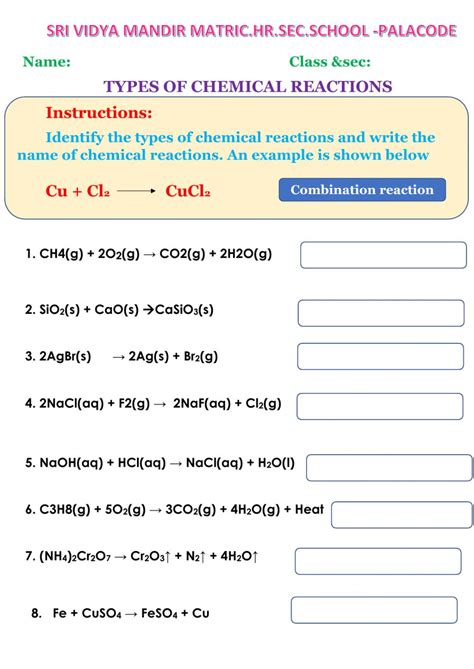 Types Of Chemical Reactions Pdf Answers at tanreidblog Blog