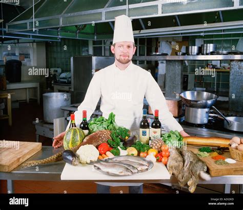 Professional Chef in Hotel Kitchen with display of fresh local Stock Photo: 6060988 - Alamy