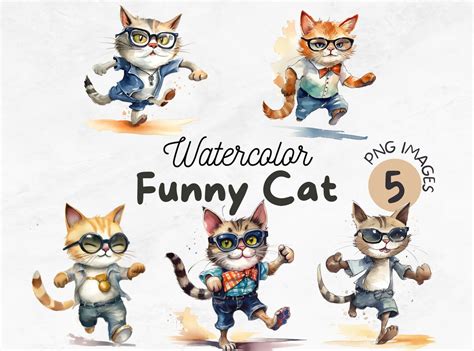 Watercolor Funny Cat PNG Funny Cat Clipart Cat Png Funny Kitten Kids Png Kids Clipart ...