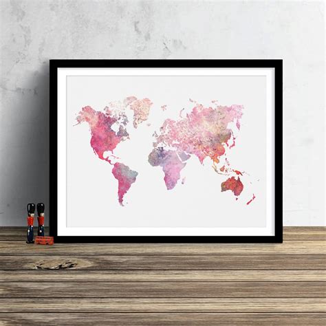 World Map Watercolor Illustration Art Print Large Map Print | Etsy