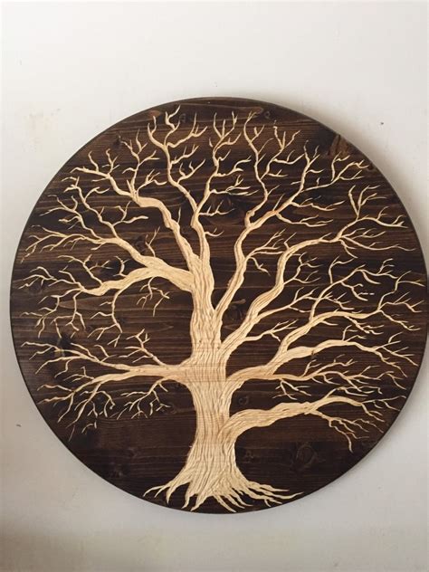 LARGE oak tree of life 24in across wood carved wall art