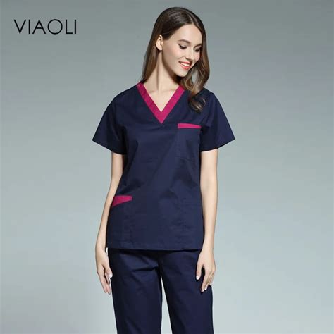 Viaoli 2017 new women's short sleeved medical scrub uniform suits dentist hospital clothing ...