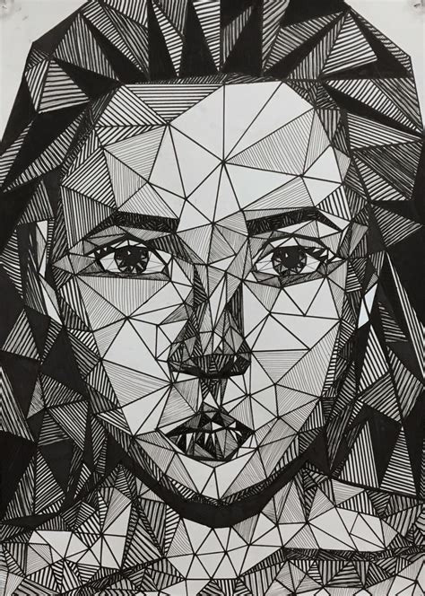 AS Level Fine Art. A2 Pen drawing. Part of a study of order and disorder. Self-portrait. Autumn ...