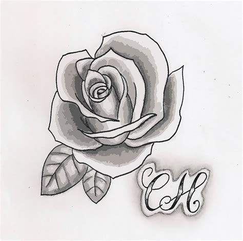 Drawing Traditional Rose Black And Grey - Memoiro Fasinner