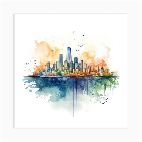 New York City Skyline Watercolor Painting Art Print by David Arts - Fy