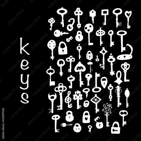 Keys collection, sketch for your design Stock Vector | Adobe Stock