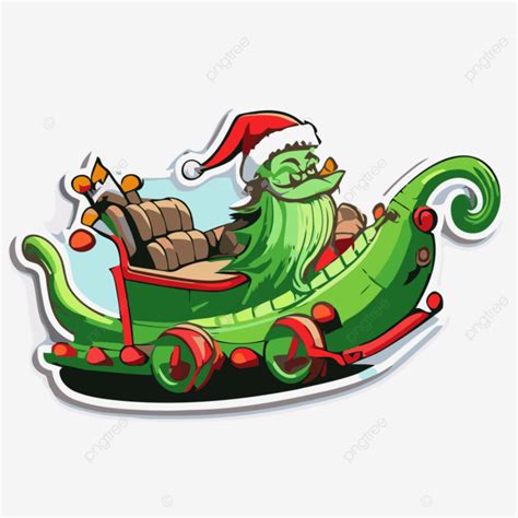 Sticker Featuring The Grinch In A Green Sleigh Clipart Vector, Sticker Design With Cartoon ...