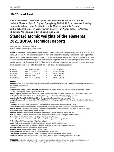 (PDF) Standard atomic weights of the elements 2021 (IUPAC Technical Report)