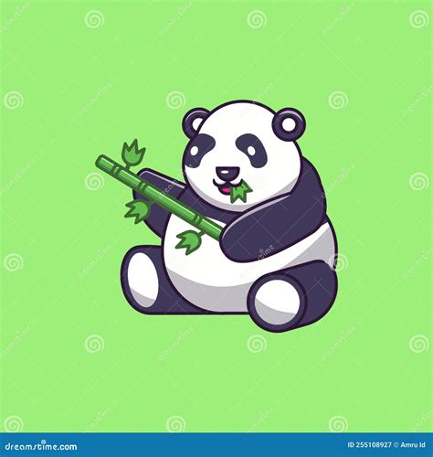 Cute Fat Panda or Baby Panda Eating Leaves Nature Sitting Icon, Logo ...