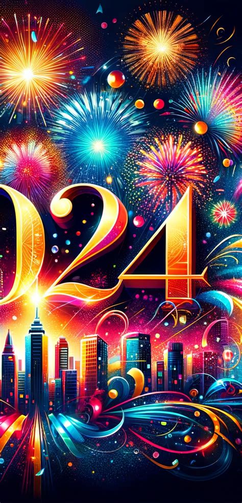 1080x2244 Resolution 2024 New Year HD Colorful 2024 Fireworks Greeting 1080x2244 Resolution ...