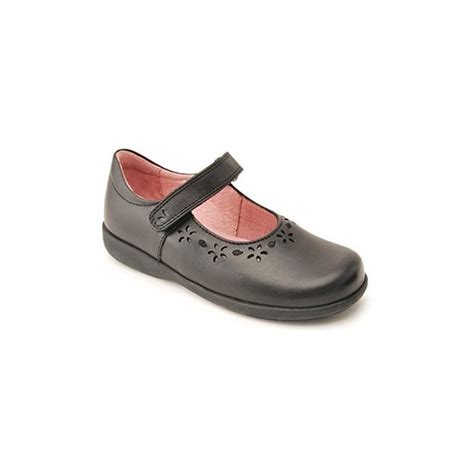 Girls 'Emily' Black Leather Velcro Shoe | MArshall shoes