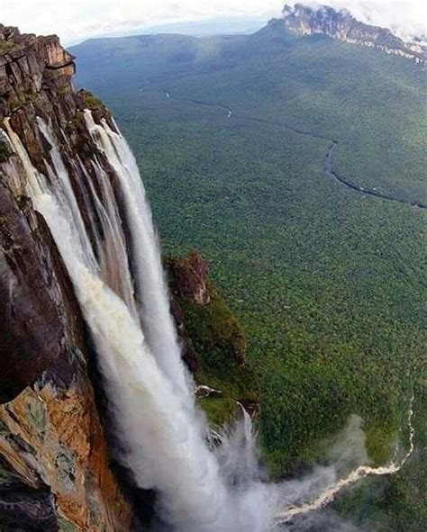 Aerial View of a Stunning Waterfall in Venezuela