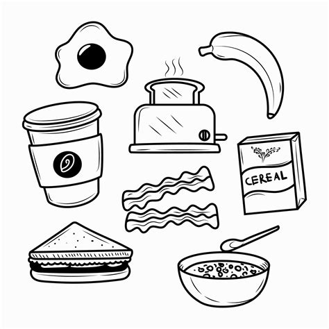 Set of breakfast foods vector illustration with doodle drawing style ...