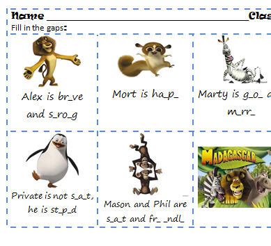 Cartoon Worksheet: Madagascar [Describing Characters]