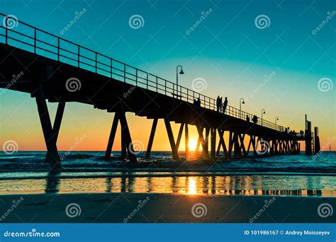 Glenelg beach sunset stock image. Image of pier, oceania - 101986167