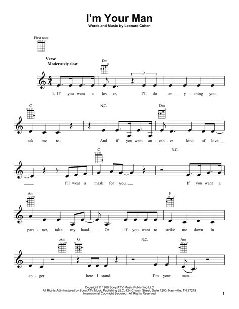 Leonard Cohen "I'm Your Man" Sheet Music Notes | Download Printable PDF Score 40577