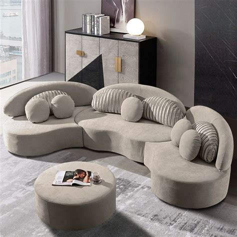 Modern 7-Seat Modular Sofa Round Sectional Sofa Beige/Light Gray/Deep ...