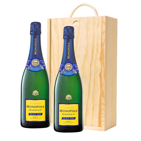 Monopole Heidsieck & Co Blue Top Brut Champagne 75cl Twin Pine Wooden ...