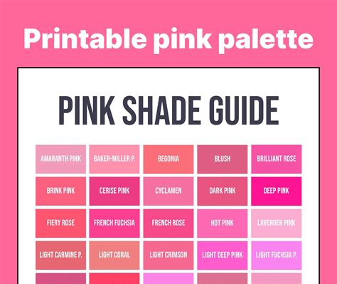 Pink Shade Guide 50 shades of pink palette | Etsy