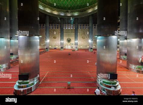 Interior of the Istiqlal Mosque, or Masjid Istiqlal, in Jakarta - the Stock Photo, Royalty Free ...