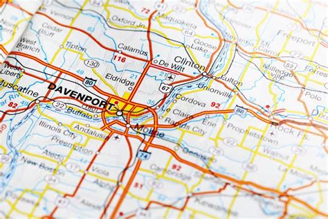 Davenport City Road Map Area. Closeup Macro View Editorial Image - Image of metropolis, road ...