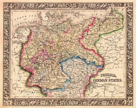 Antique Map of Prussia and the German States 1860 Drawing by Mountain ...