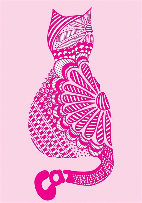 pinkshoesart: Zendoodle cat print | Zentangle patterns, Cat art, Cat print