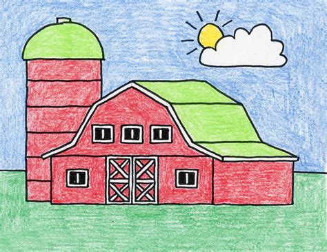 Easy How to Draw a Barn Tutorial and Barn Coloring Page