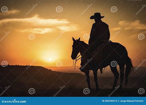 Illustration,silhouette of a Cowboy on a Horse at Sunset, Ai Generative ...