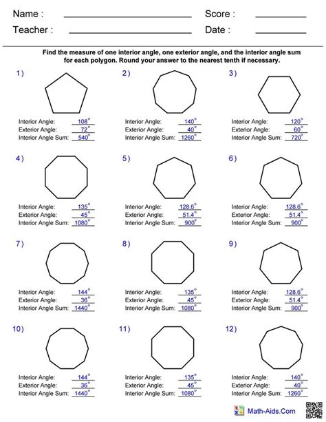 Find The Interior Angle Of Each Polygon Angles Worksheet Geometry - Angleworksheets.com