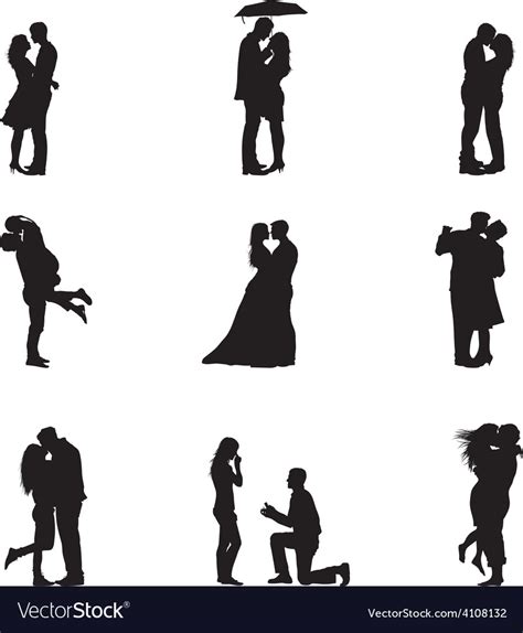 Black Silhouette Couples In Love Royalty Free Vector Image