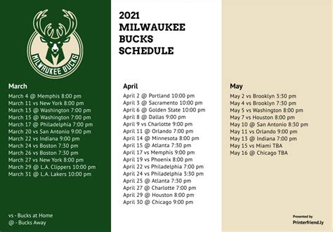 Printable Milwaukee Bucks schedule, TV schedule updated for 2021 ...