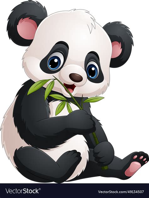 Cartoon funny panda eating bamboo leaves Vector Image