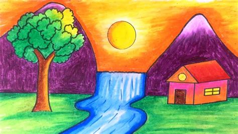 How to draw Sunlight waterfall Scenery (Very Easy) | Waterfall scenery, Easy drawings, Drawings