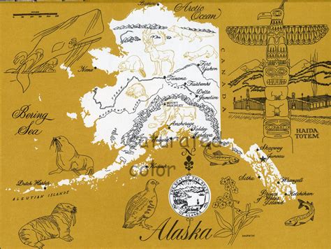 Alaska Map ORIGINAL Vintage 1960s Picture Map Fun Retro